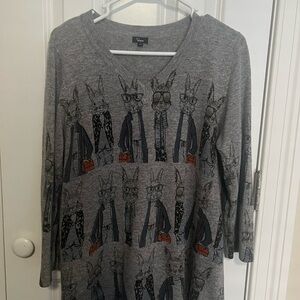 Gray Graphic Long Sleeve Top